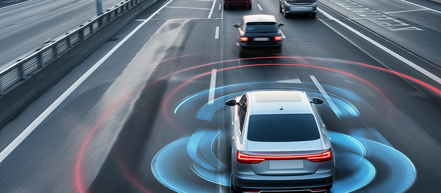 Illustration of cars driving on highway with area outlined showing space between vehicles